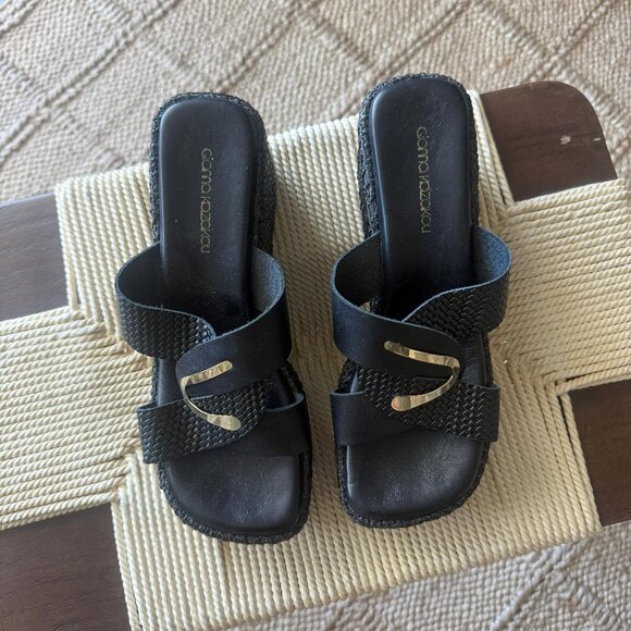 Gianna Kazakou Handmade Greek Black Leather Sandals – Size 40 (Never Worn) - Picture 1 of 5